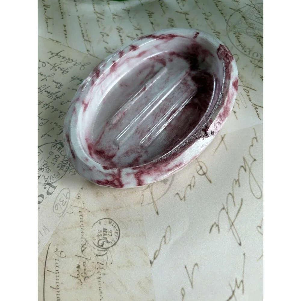 Handmade Soap Dish Cement Soap Holder Oval Bathroom Kitchen Marbled Red